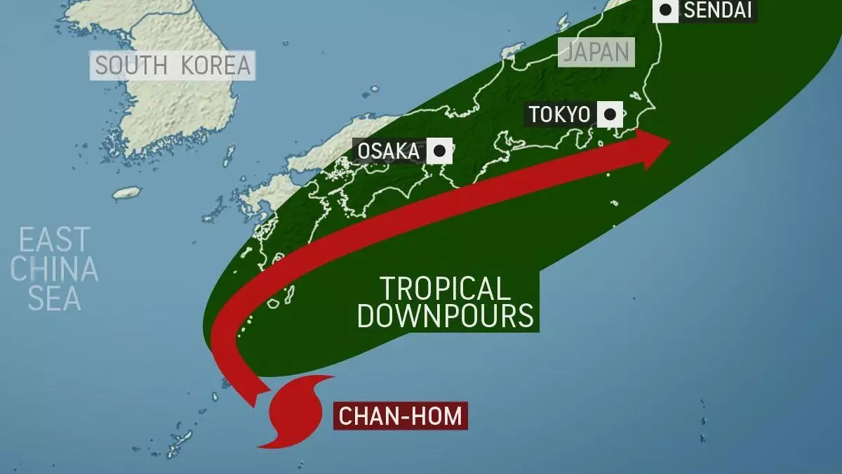 Typhoon off southern Japan with heavy rain forecast nationwide