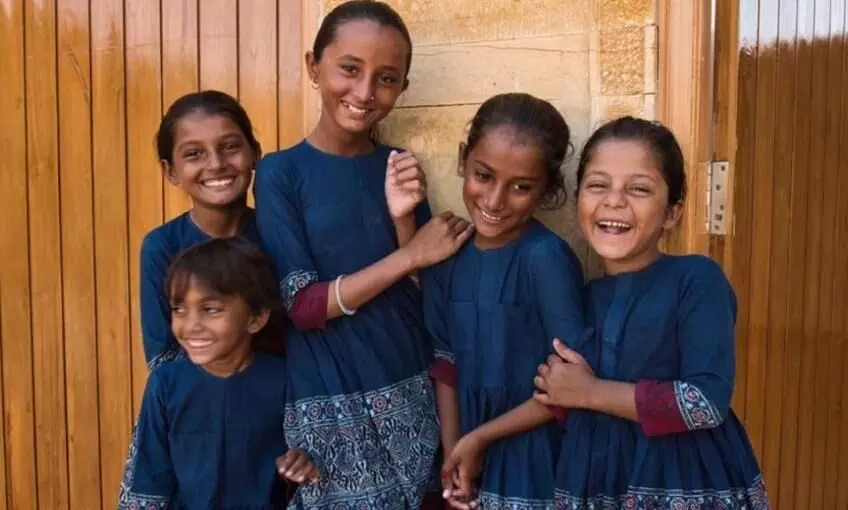 Sabyasachi Designs Ajrakh Printed Uniforms for Girls School in Jaisalmer