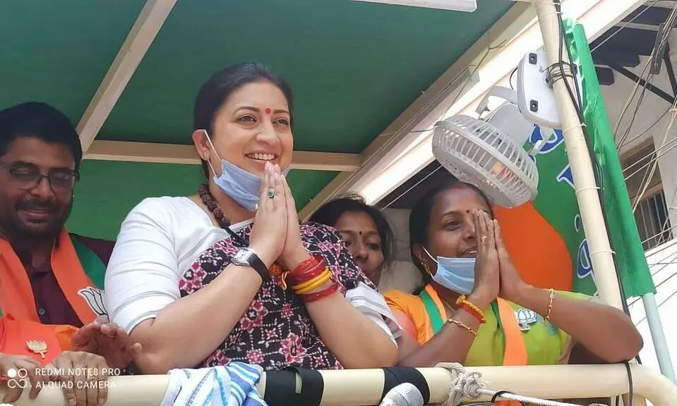 Union minister Smriti Irani takes out two-wheeler procession in support of BJP candidate in Coimbatore