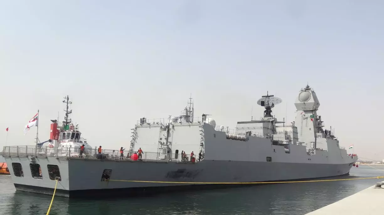 INS KOCHI arrived at Port Al-Jubail for first India-Saudi bilateral Navel exercises