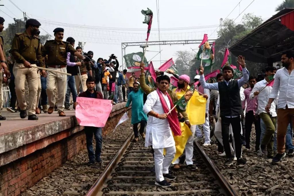 Youth rage in railway track