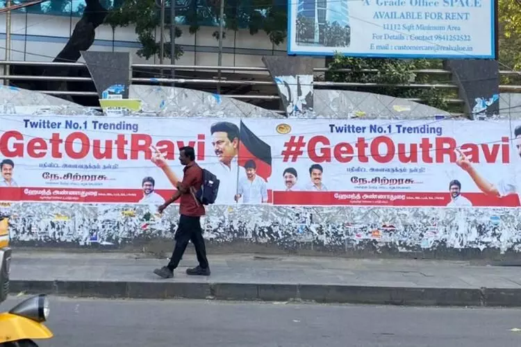 Day after Gov walks out of TN Assembly, posters with #GetOutRavi appear in city
